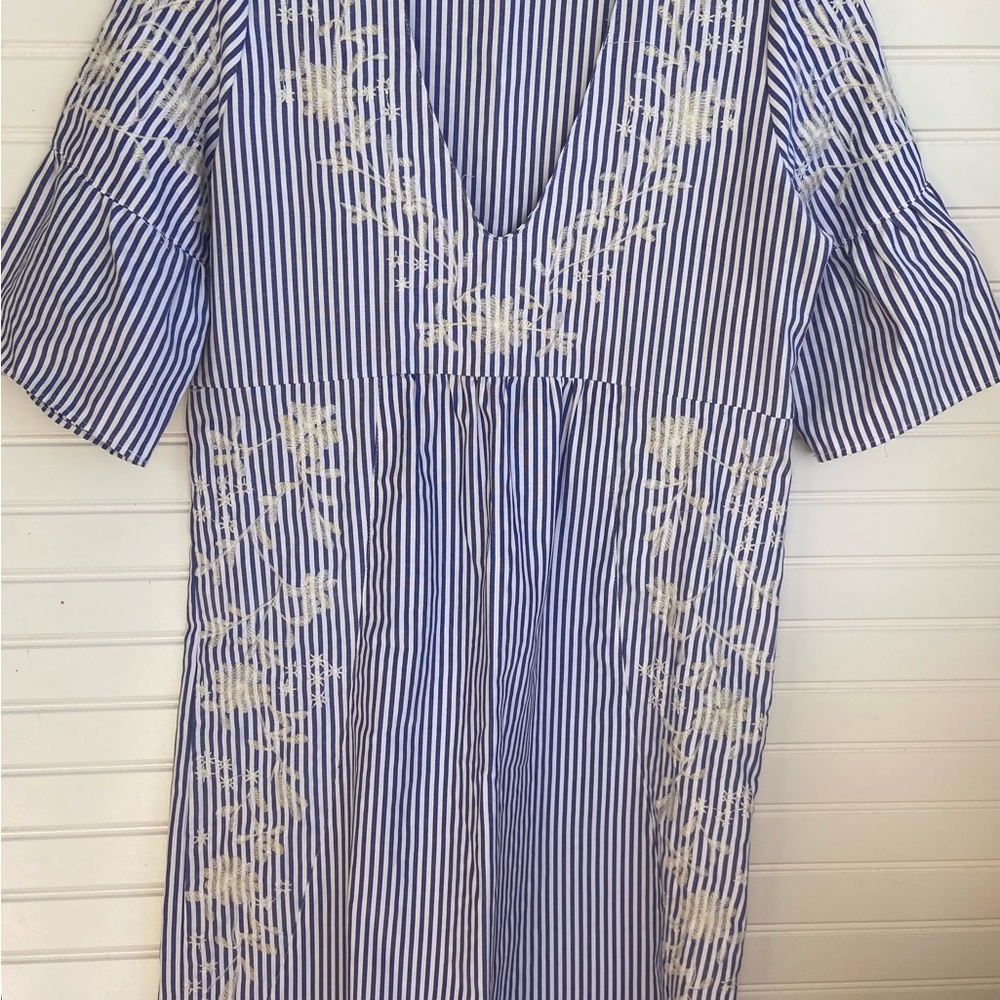 Beach Brach floral Embroidered Nautical Striped Spring Dress